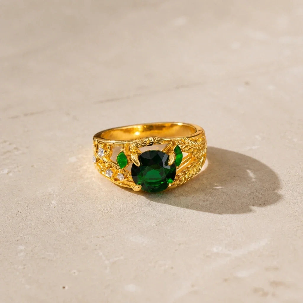 Exotic Green Crystal Gold Ring