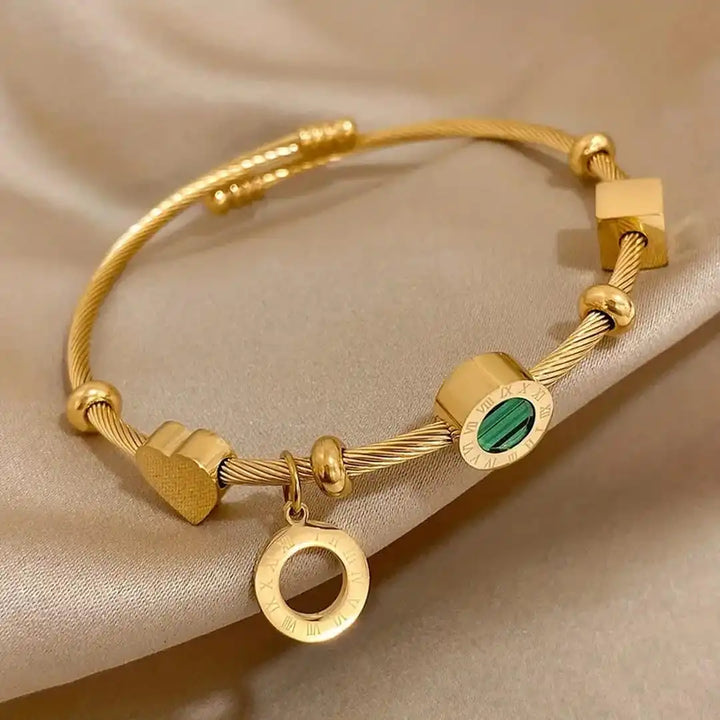 Gold Emerald Charm Bracelet