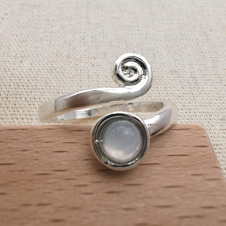 Adjustable Silver Spiral Moonstone Ring
