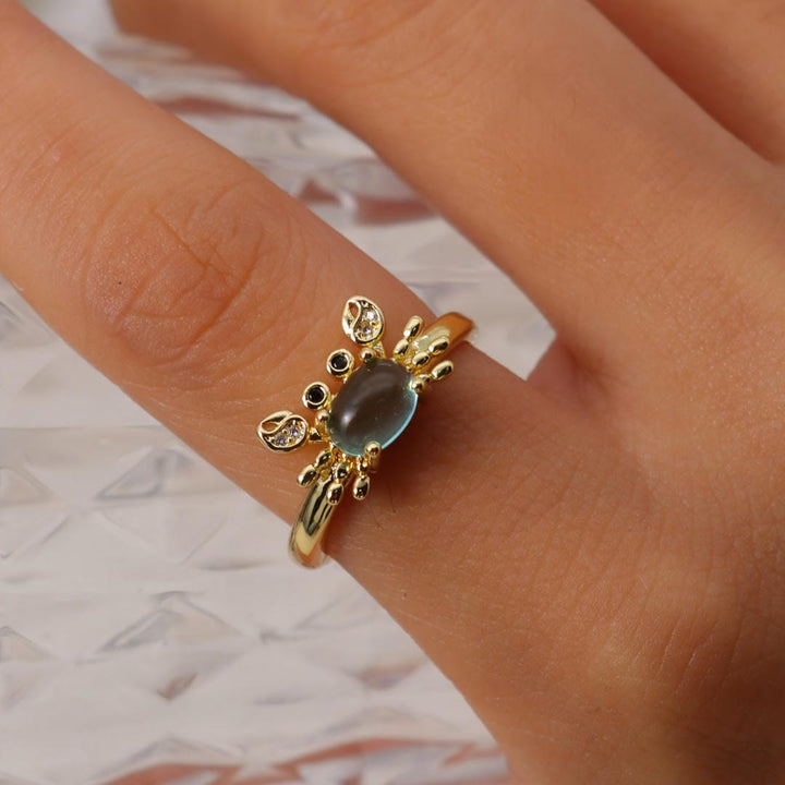 Gemstone Mini Crab Adjustable Ring
