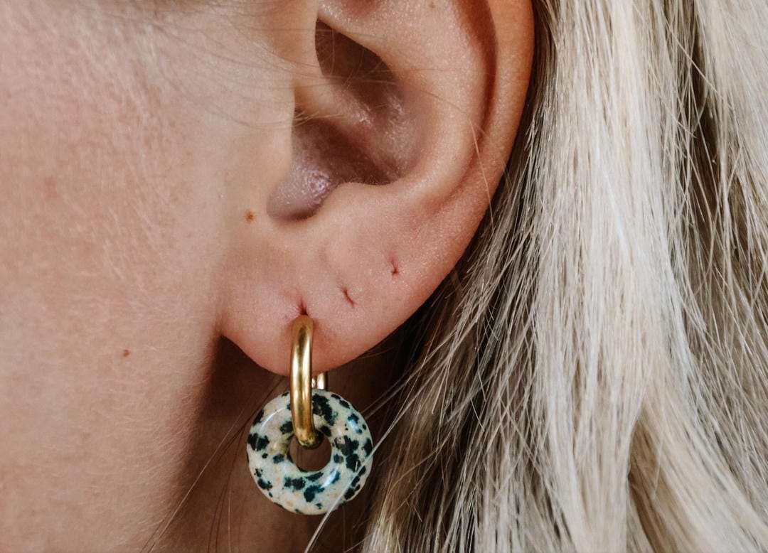 Stone Donut Hoop Earrings