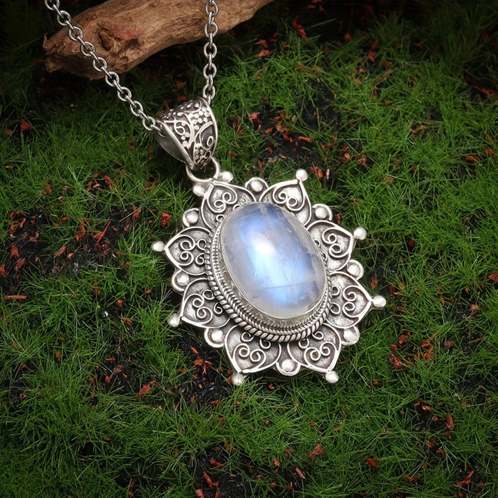 Bohemian Sunflower Moonstone Pendant Necklace
