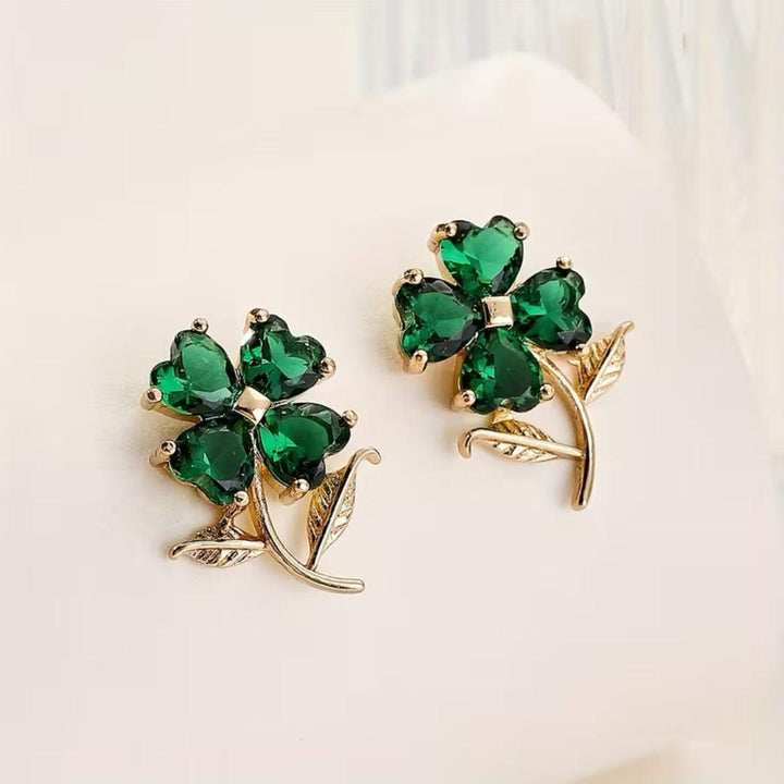 Emerald Clover Stud Earrings