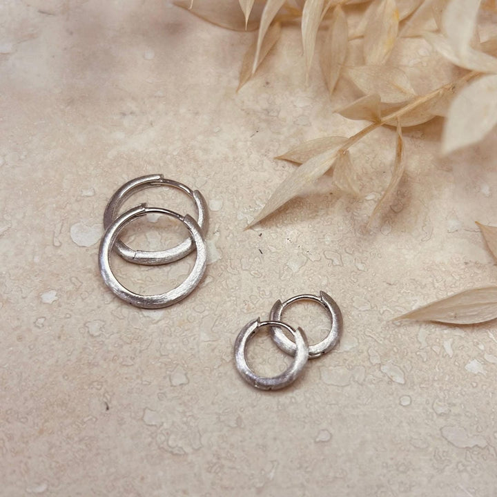 Set of 2 Pairs Brushed Silver Minimal Hoops