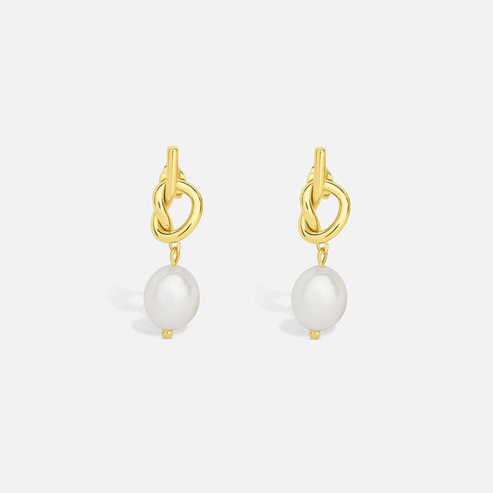 Elegant Pearl Knot Gold Earrings