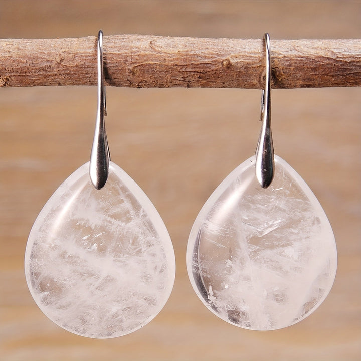 Minimalist Clear Quartz Drop Earrings