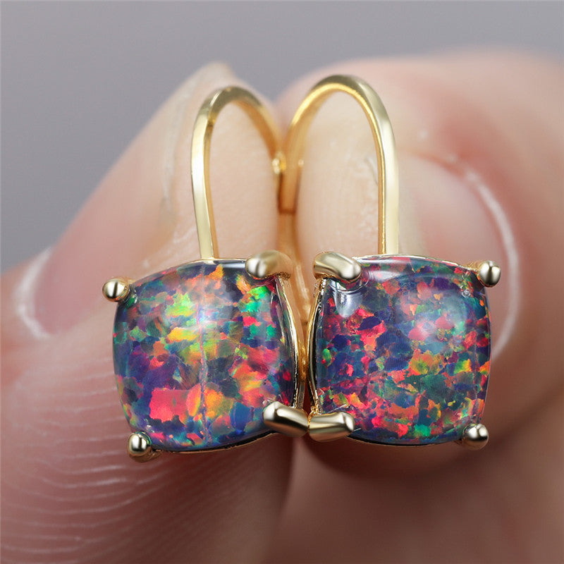Multicolour Opal Gold Hoop Earrings