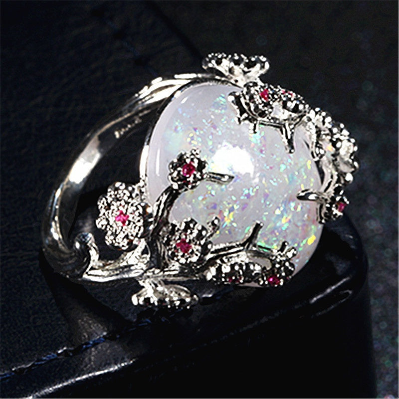 Floral Shiny Opal Statement Ring