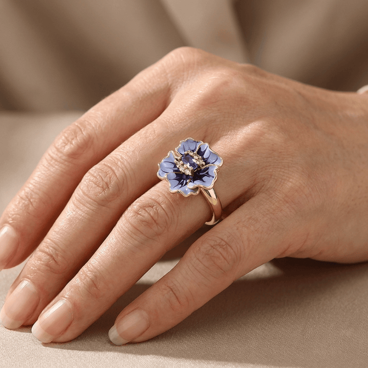 Blue Blossom Charm Gold Ring