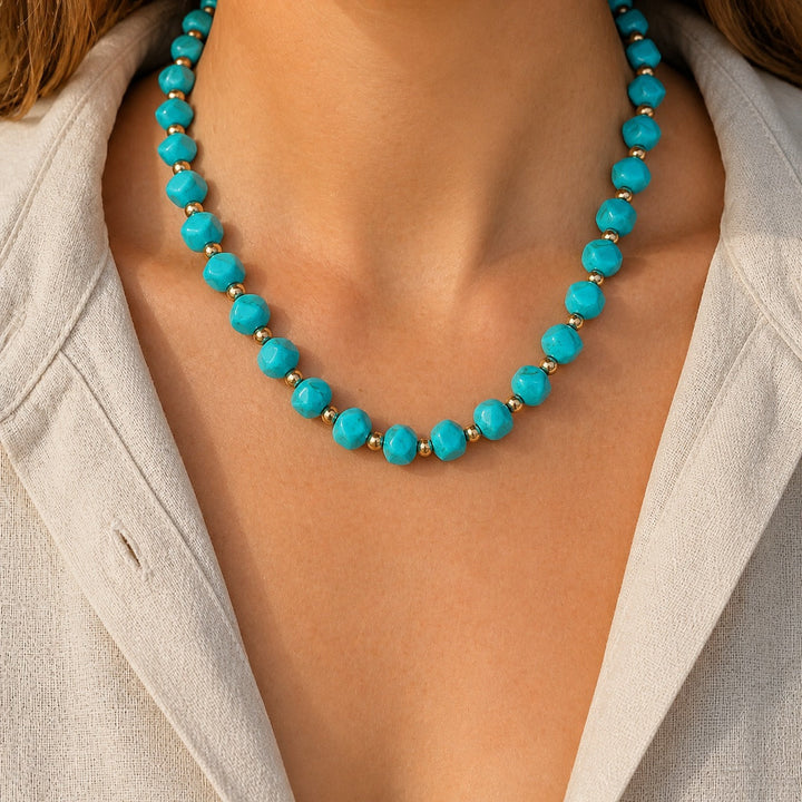 Turquoise Bead &amp; Gold Accent Necklace