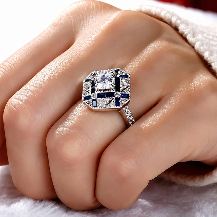 Geometric Sapphire Statement Ring