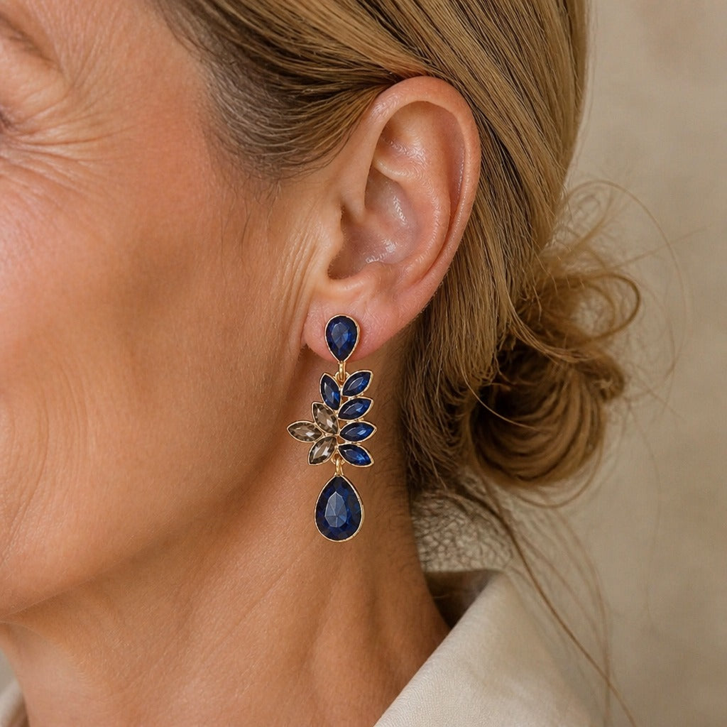 Blue Teardrop Crystal Drop Earrings