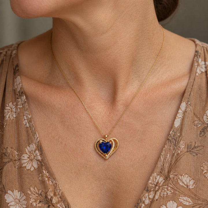 Double Heart Sapphire Pendant Necklace