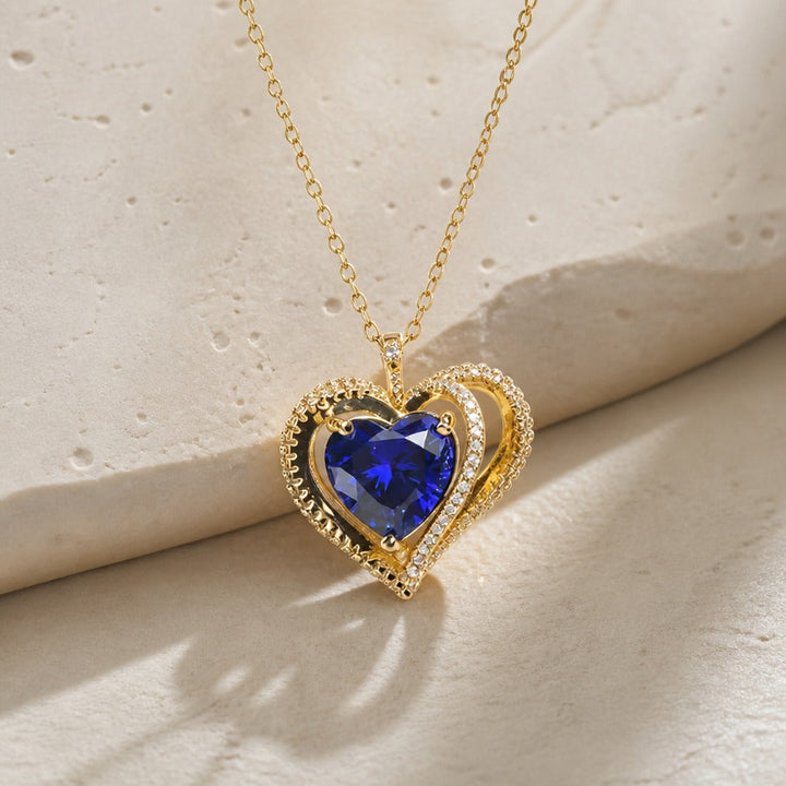 Double Heart Sapphire Pendant Necklace