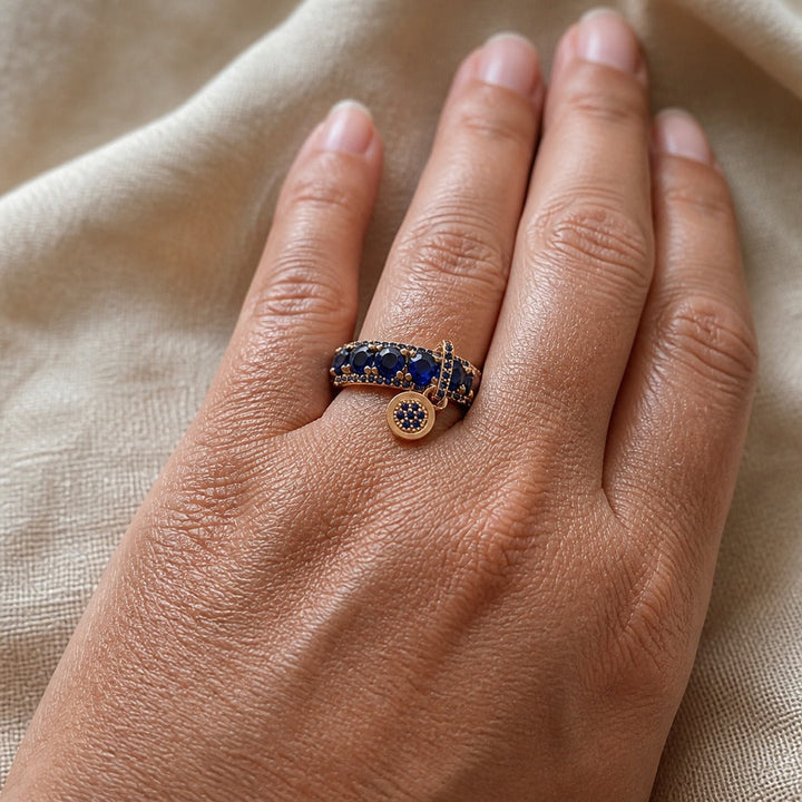 Blue Crystal Statement Gold Ring