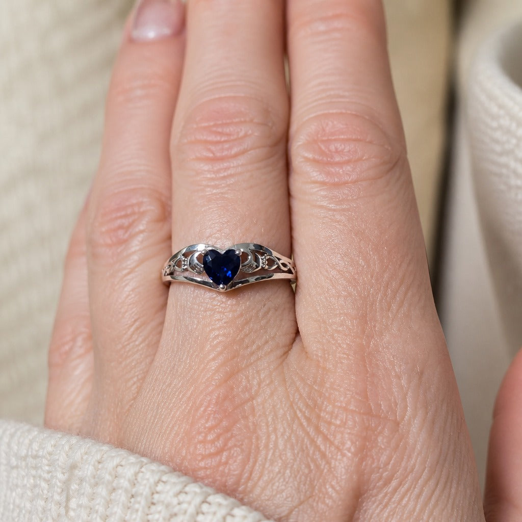 Heart Shaped Blue Silver Ring