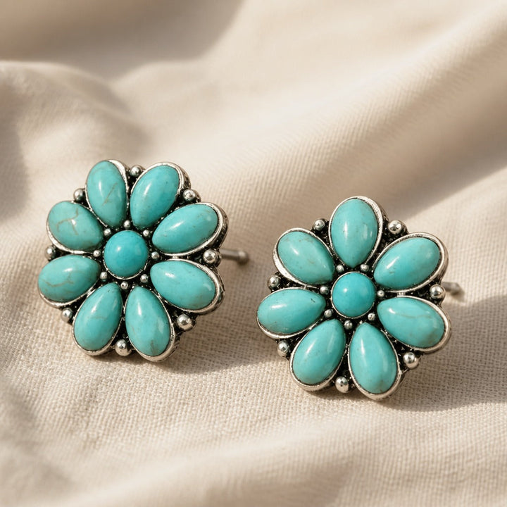 Dazzling Turquoise Floral Marquise Earrings