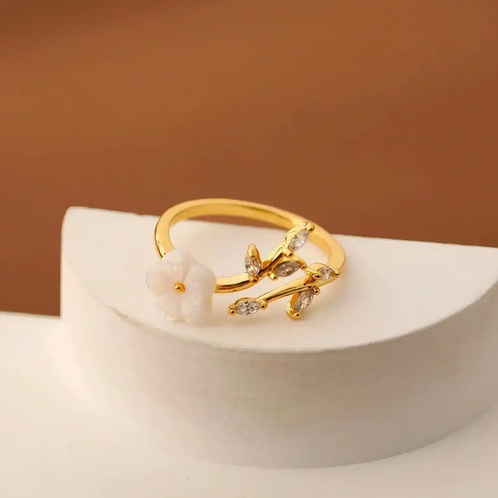 White Blossom Adjustable Ring