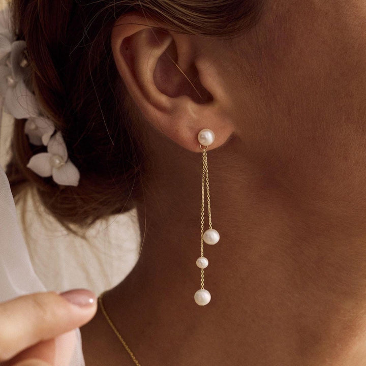 Pearl Chain Trio Drop Earrings