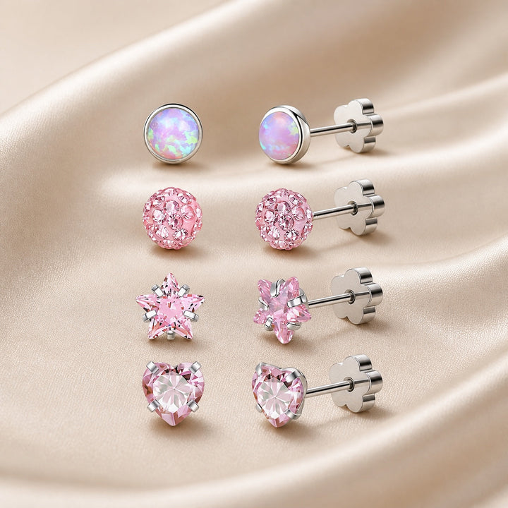 Four Pair Opal and Glitter Stud Set