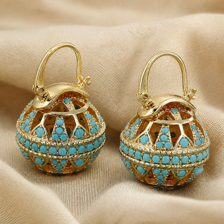 Turquoise Filigree Globe Drop Earrings
