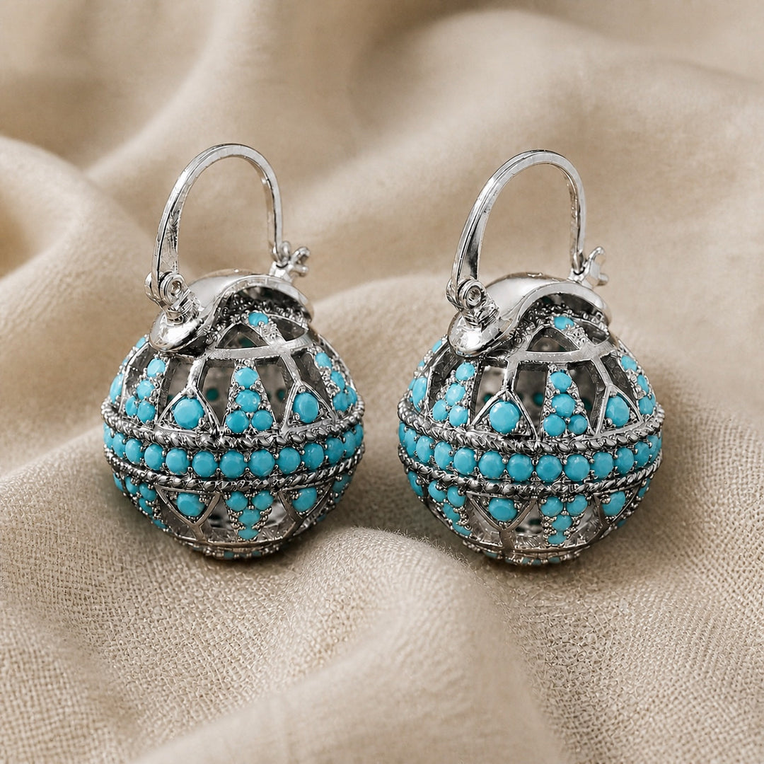 Turquoise Filigree Globe Drop Earrings