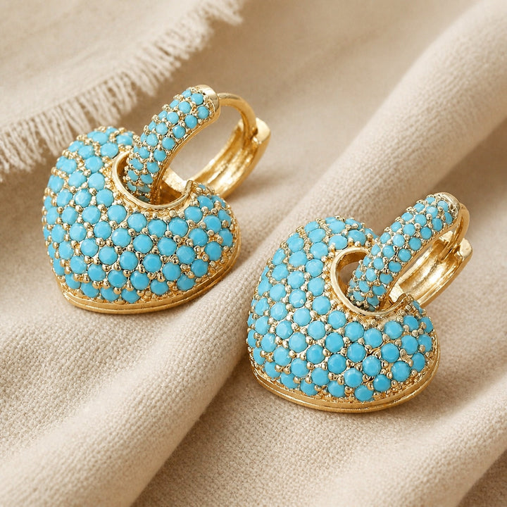 Golden Turquoise Heart Earrings