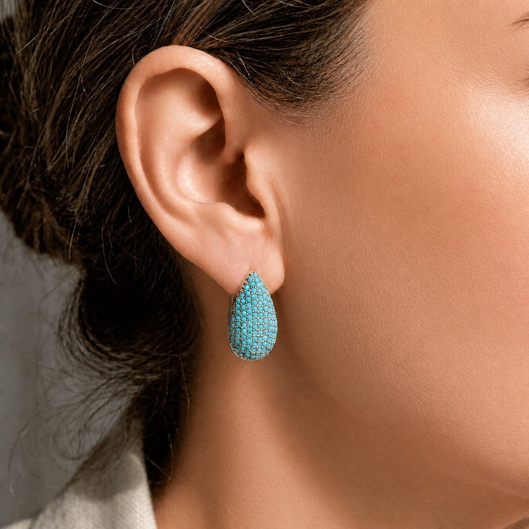 Turquoise Pavé Teardrop Hoop Earrings