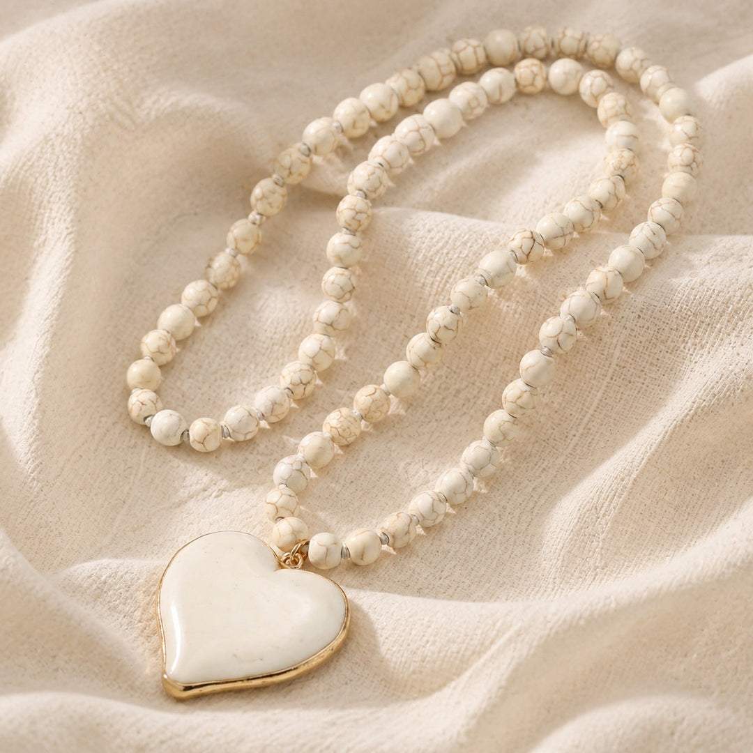 Turquoise Heart Gem Beaded Necklace