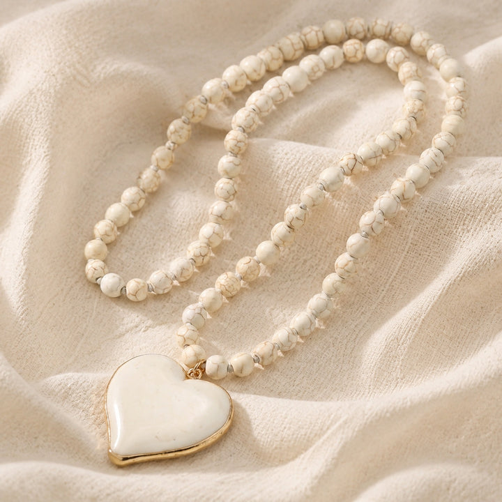 Turquoise Heart Gem Beaded Necklace