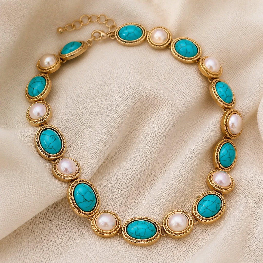 Turquoise &amp; Pearl Antique Gold Statement Set