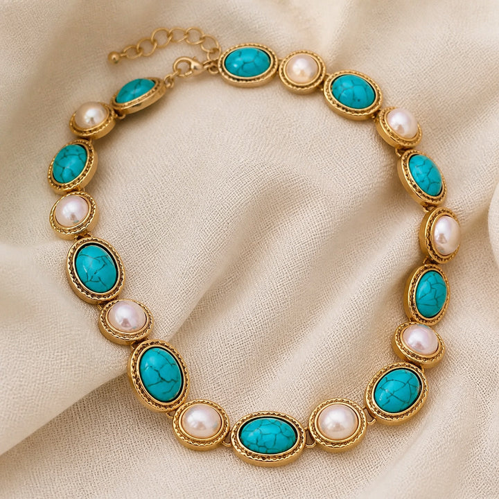 Turquoise &amp; Pearl Antique Gold Statement Set