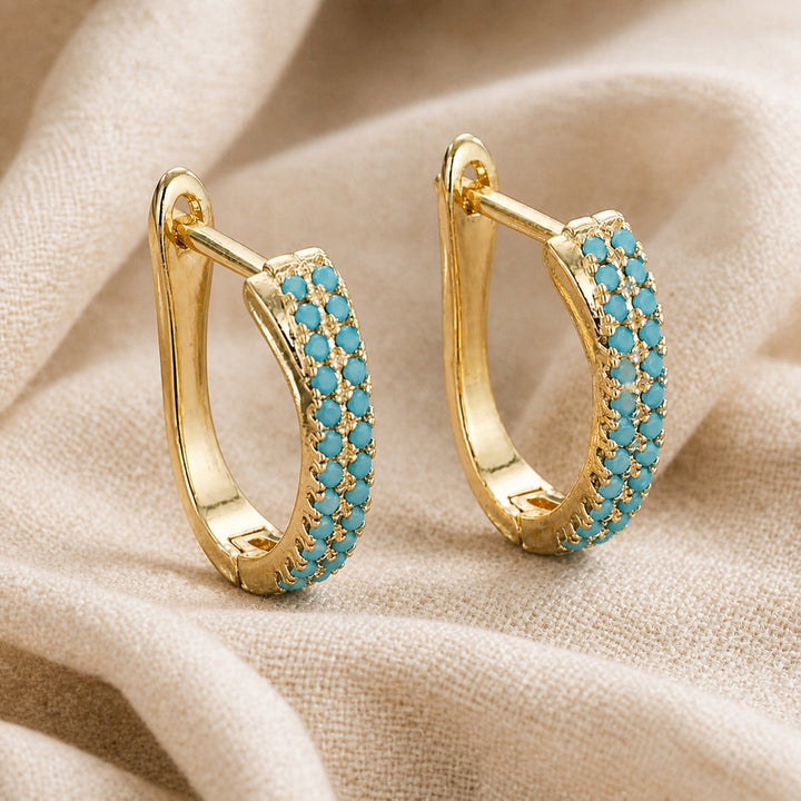 Turquoise Pavé Classic Gold Huggies