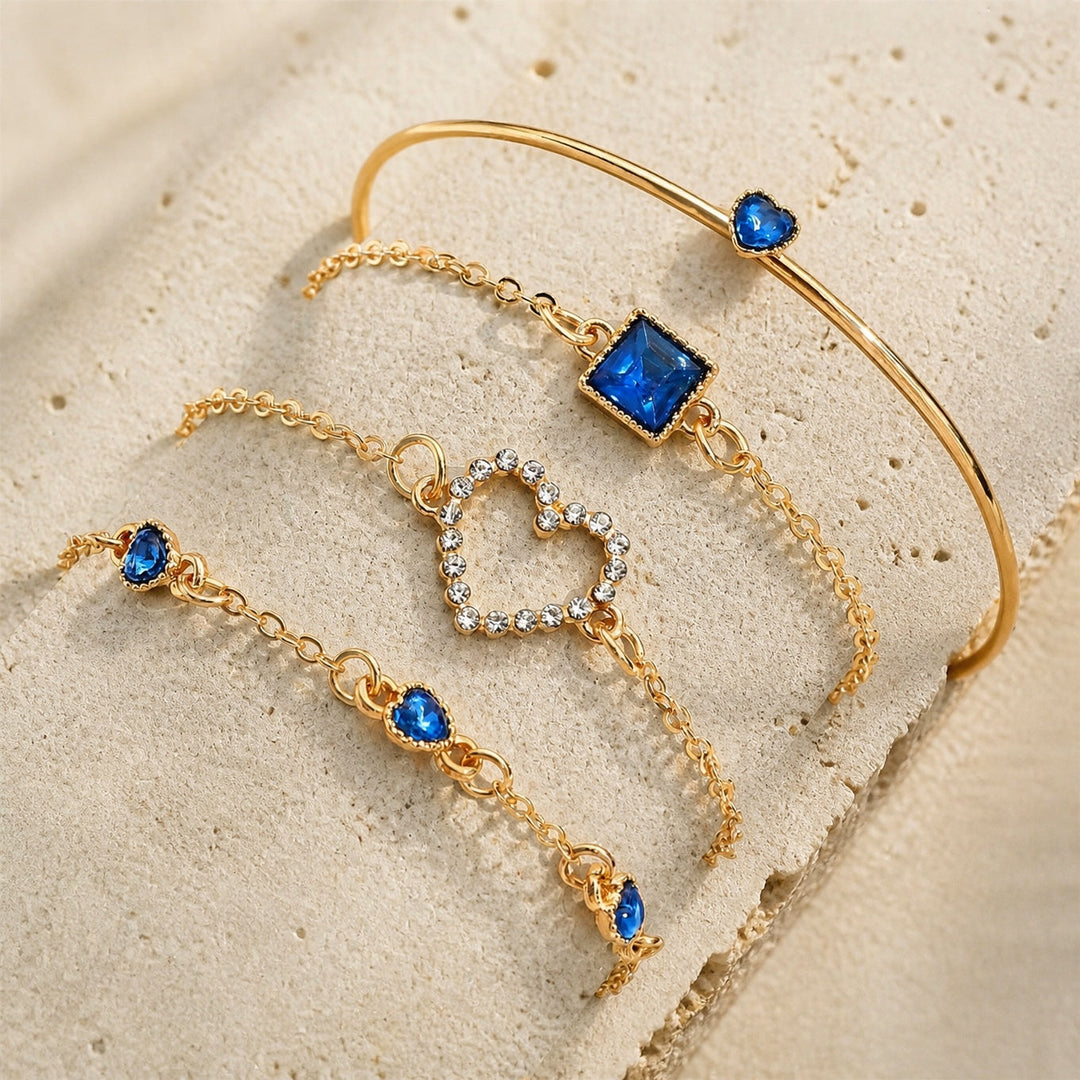 Sapphire Golden Hearts Bracelet Set