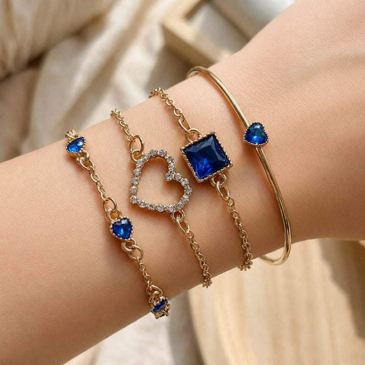 Sapphire Golden Hearts Bracelet Set