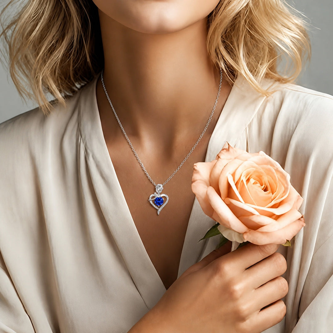 Sapphire Rose Heart Necklace