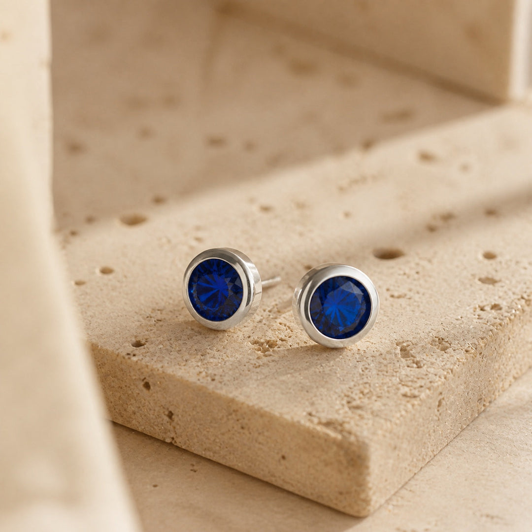 Sapphire Bezel Stud Earrings