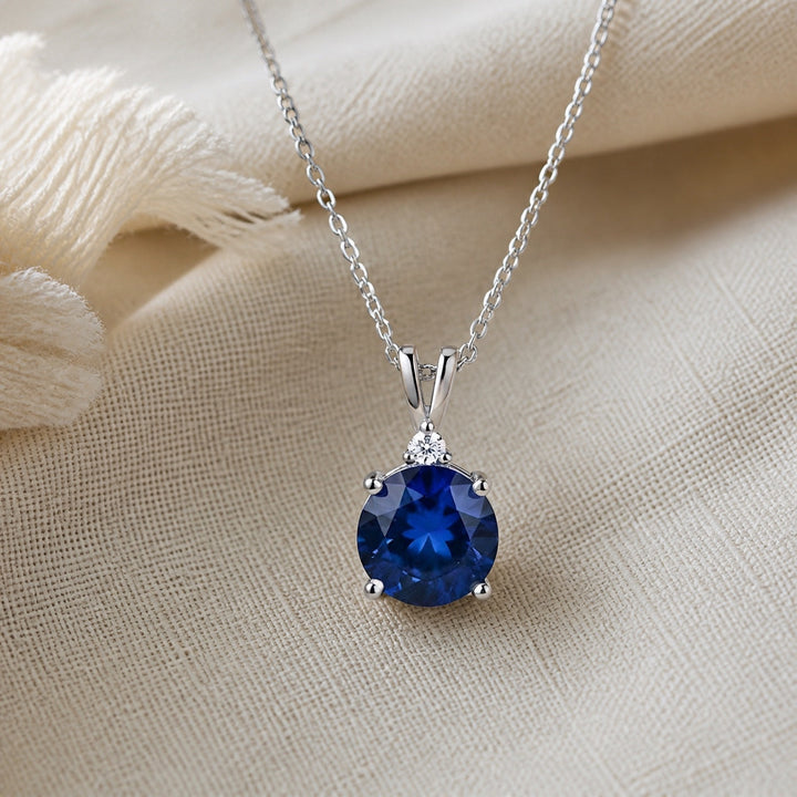 Round Cut Sapphire Necklace
