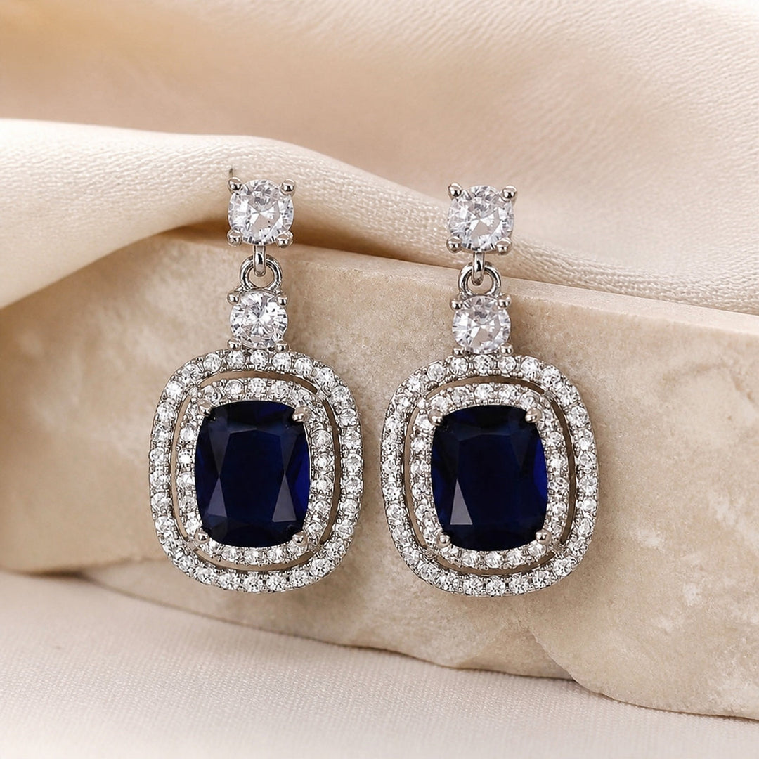 Oval Sapphire Paved Zirconia Earrings