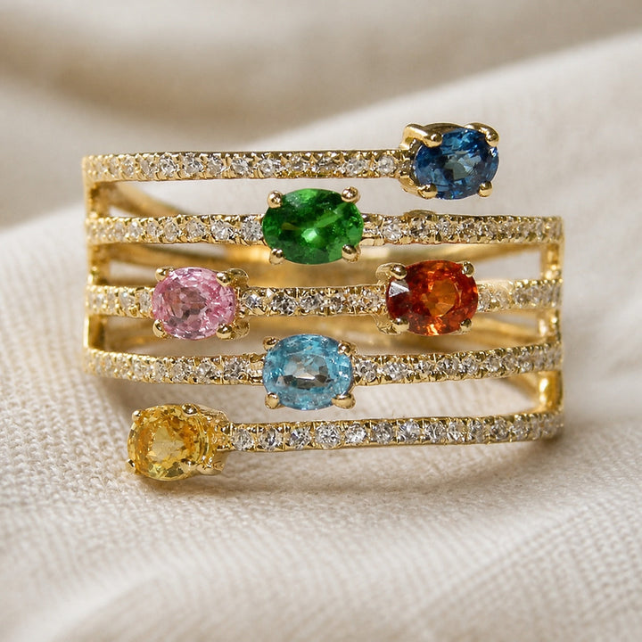 Iconic colourful Multi Layer Ring