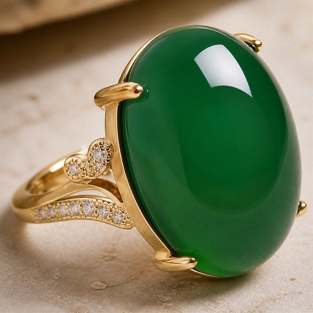 Oval Jade Zirconia Ring