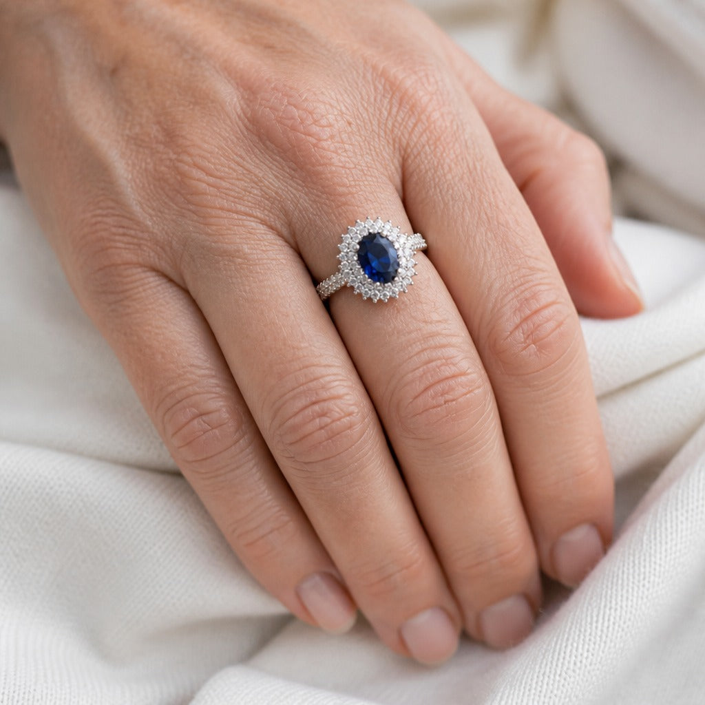 Exquisite Blue Cubic Silver Ring