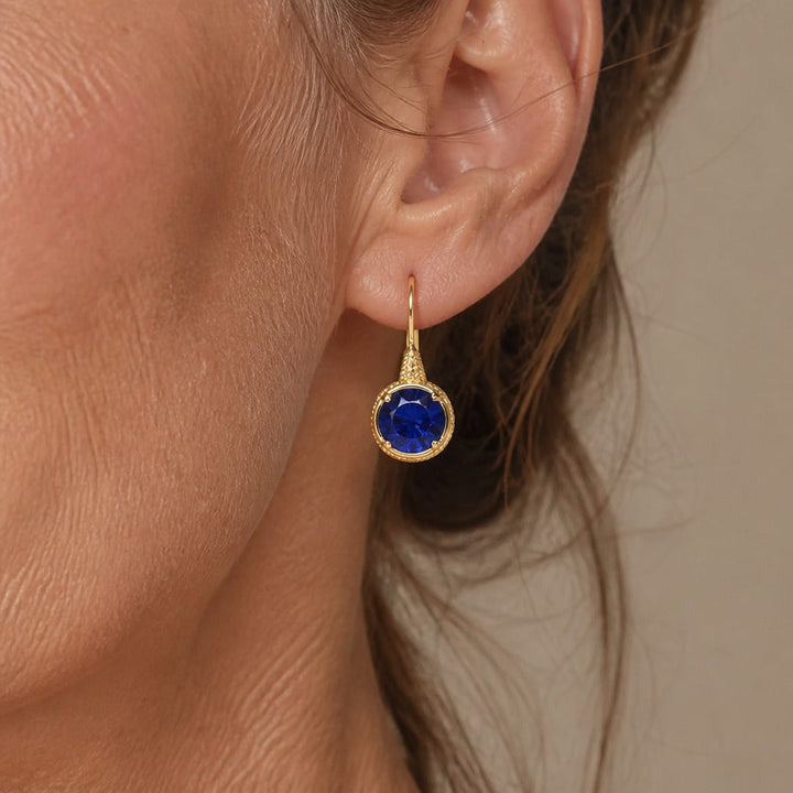 Retro Blue Sapphire Hook Earrings