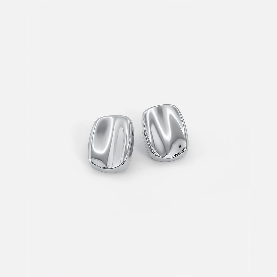 Radiant Rectangular Silver Stud Earrings