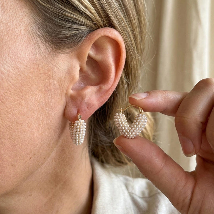 Heart Huggie Earrings with Beadwork