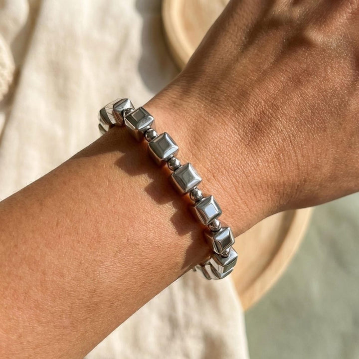 Vintage Silver Cubic Beads Bracelet