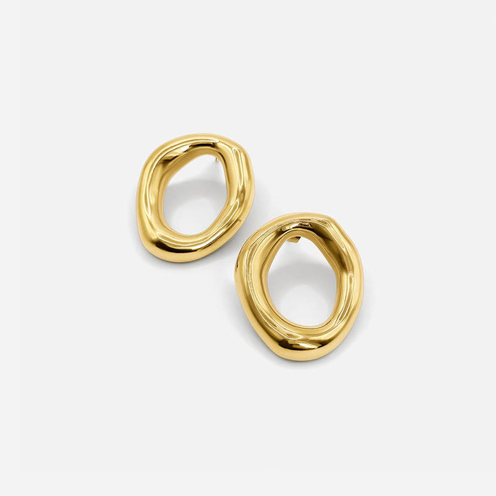 Elegant Curved Gold Open Oval Earrings