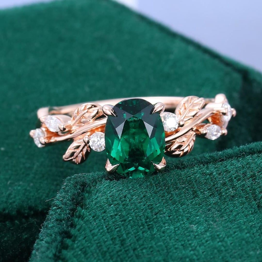 Emerald Leaf Vine Promise Ring