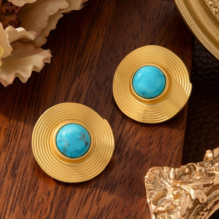 Lavish Turquoise Round Earrings
