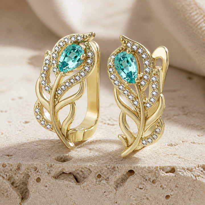 Bohemian Gold Design Turquoise Leaf Earrings